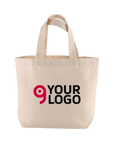 Shopper cotone 120g con soffietto, 32x24x10cm, manici corti