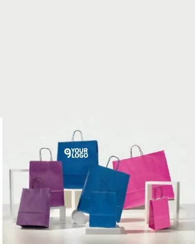 Shopper kraft bianco maniglia colorata 14x8,5x21,5cm