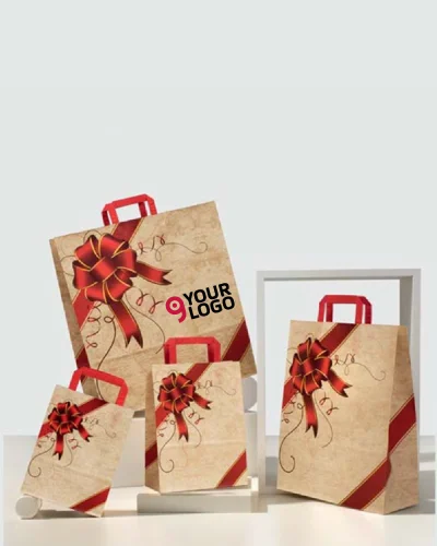 Shopper Kraft Bianca 22x29cm Maniglia Rossa Piatta Resistente