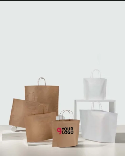 B-BAGS Shopper Kraft Avana 46cm - Maniglia Ritorta, Carta 90g/m²