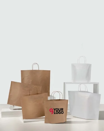 Shopper kraft bianco 30x25cm maniglia avana Twist - Cartaria Italiana