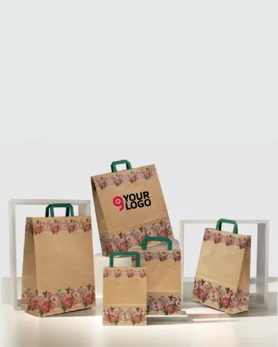 Shopper Fiorita Avana 22x29 cm carta 80g maniglia piatta