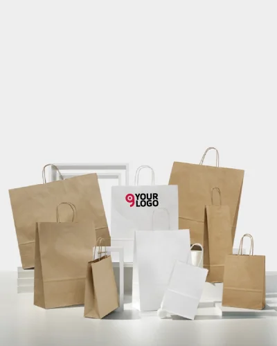 Shopper in carta 18x24 cm maniglia piatta 80g  marrone