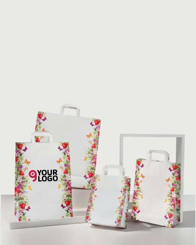 Shopper Kraft Bianco Spring 22 - Carta 80g, Maniglia Piatta